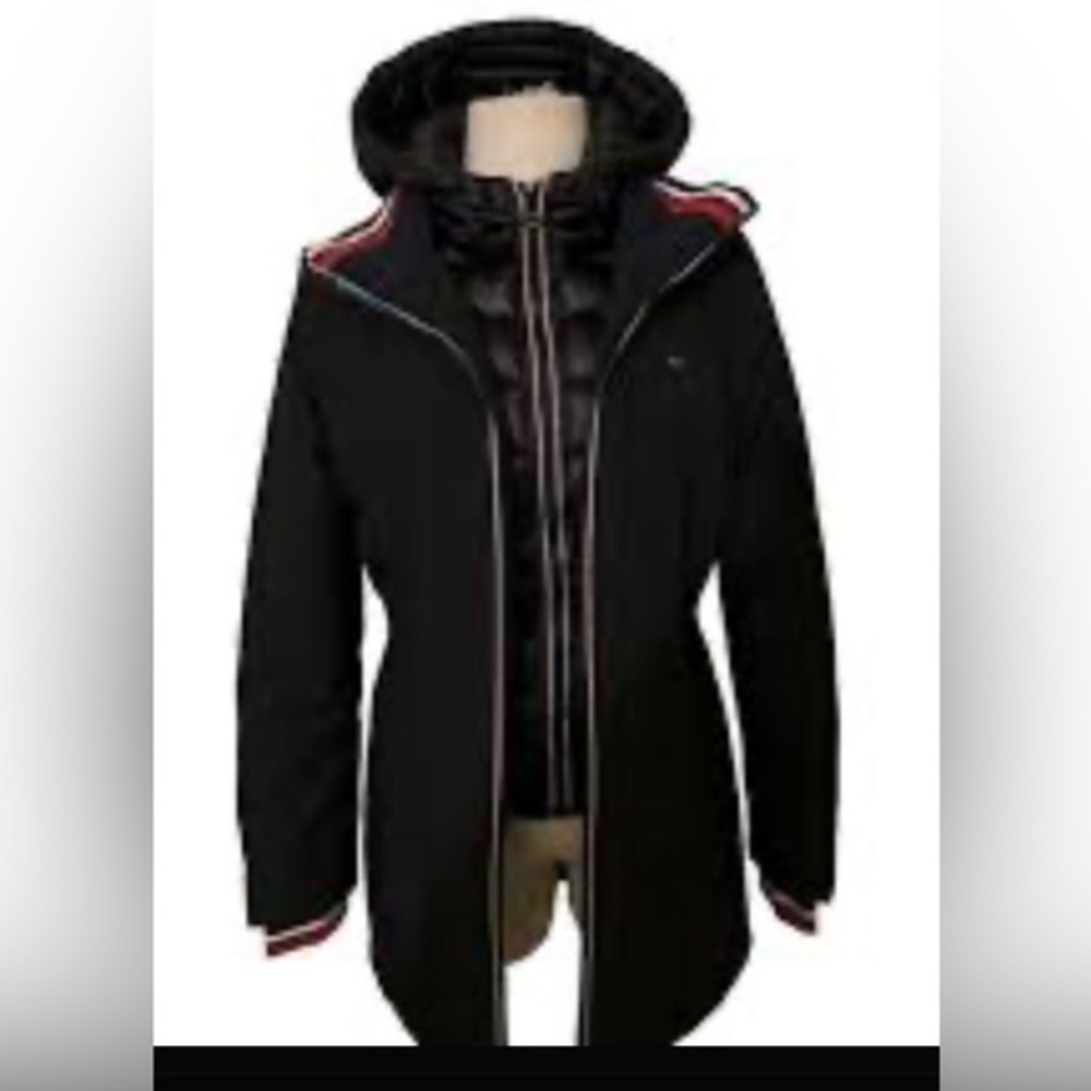 Tommy Hilfiger coat jacket women’s size large w attached‎ vest black w hood - Picture 2 of 16